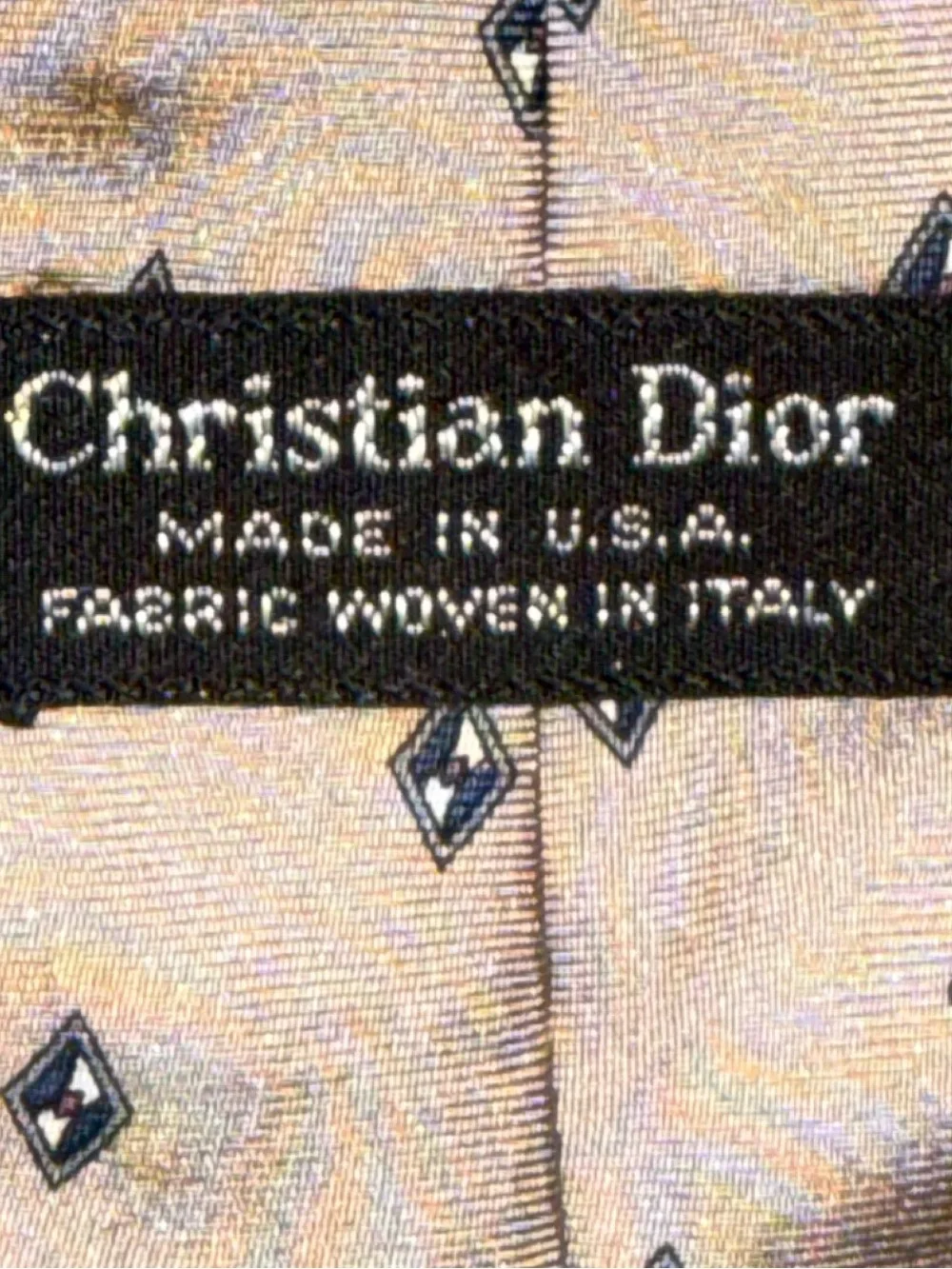 Christian Dior 100% Silk Geometric Diamond Necktie Champagne Beige